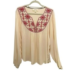Nurture Embroidered Boho Relaxed Fit Top Blouse Womens Large NWT